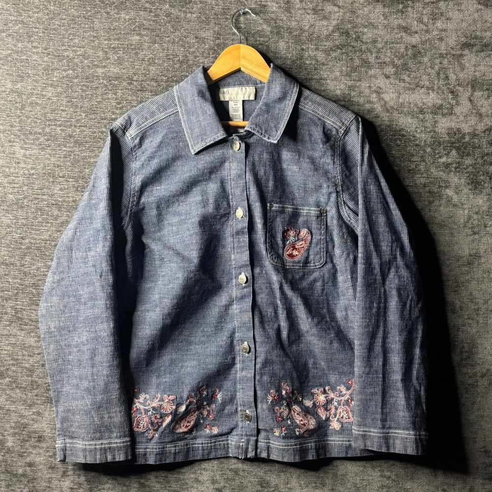 Sag Harbor Sport Women's Blue Striped Paisley Embroidered Jacket Sz L Barn Fall
